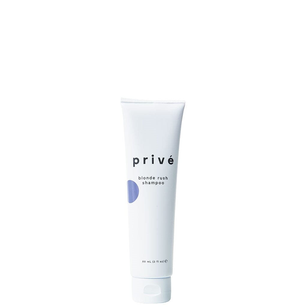 privé blonde rush shampoo in 3 oz white squeeze tube